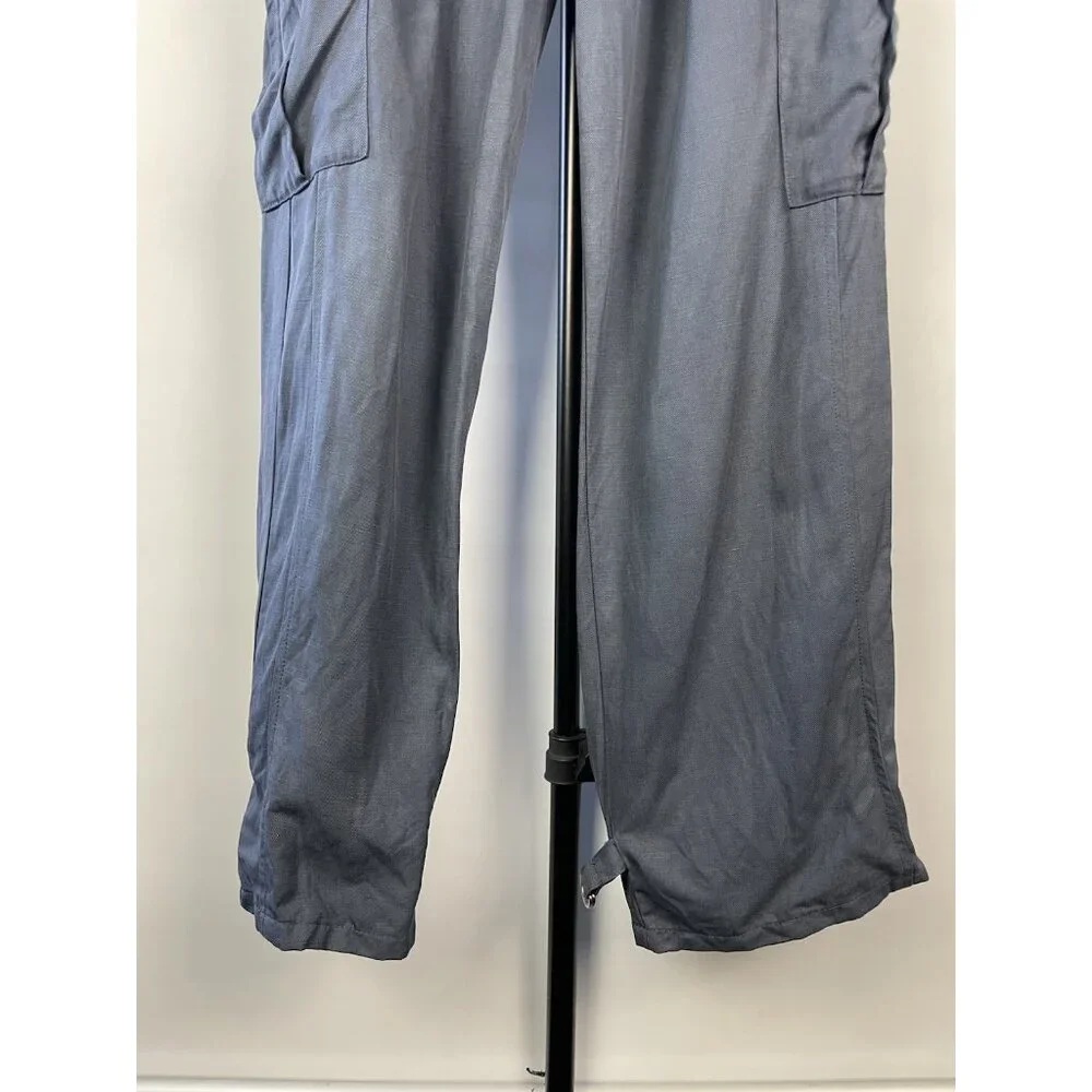 Zara Womans Tapered Cargo Pants High Rise Paperbag Sz S Blue Gray Linen‎ Blend